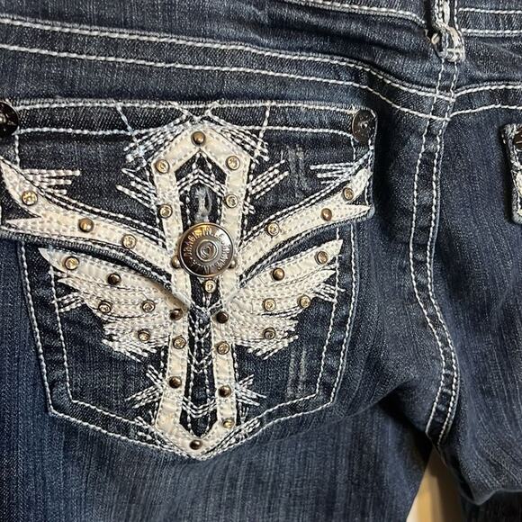 Grace in LA Womens Embellished Pocket Bling Flare Low Rise Jeans Size 30 (34) - Picture 10 of 12